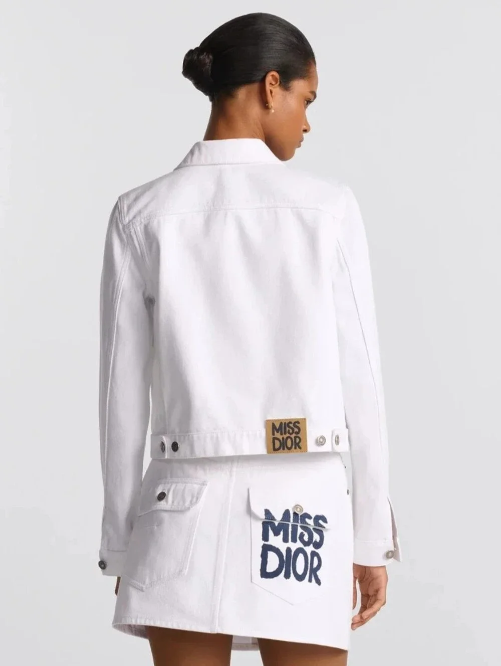 Dior White Denim Jacket with Navy 'Miss Dior' Embroidery 8